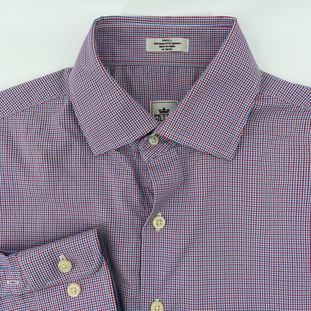 Peter Millar Sport Shirt Mens Small Performance Red Blue Check Button Down Shirt